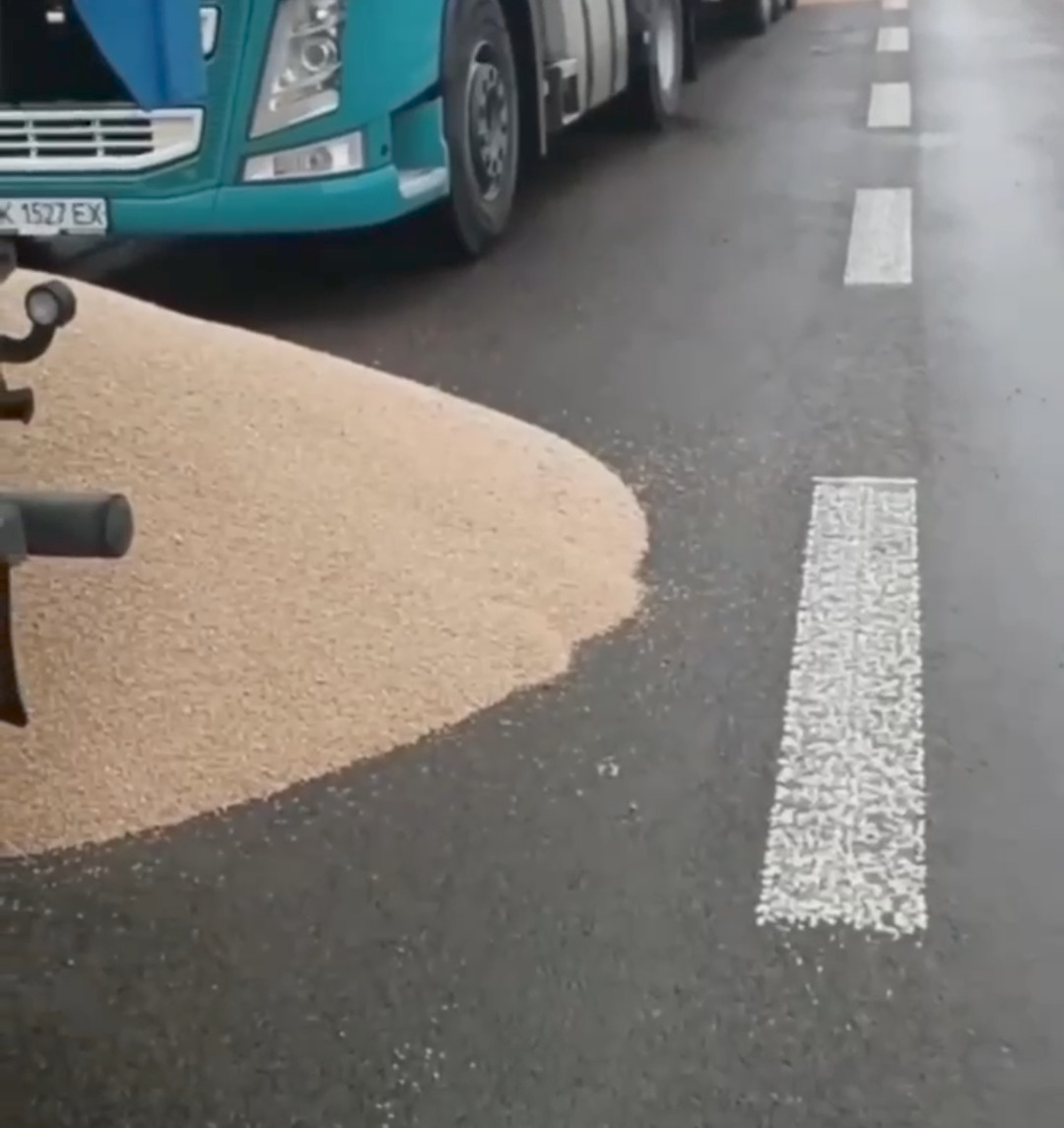 Поляки висипають зерно з рівненських фур на дорогу (ВІДЕО) 0000