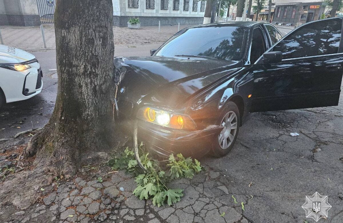 У центрі Рівного затримали п’яного водія BMW, який врізався в дерево (ФОТО)