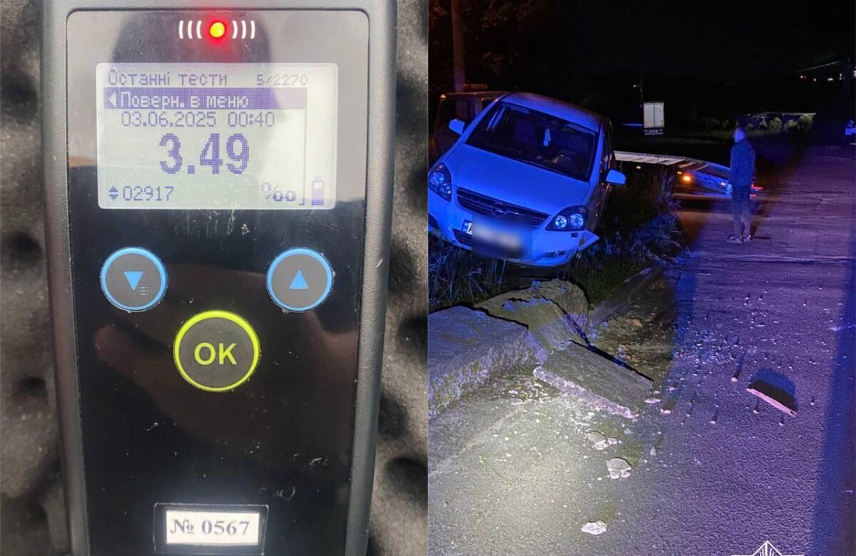 Zafira під шафе: у Рівному водій влетів у бордюр з рекордним показником алкоголю