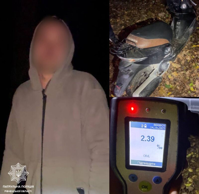 2,39 проміле: на Дубенщині патрульні виявили водія скутера, який вдруге за рік сів нетверезим за кермом