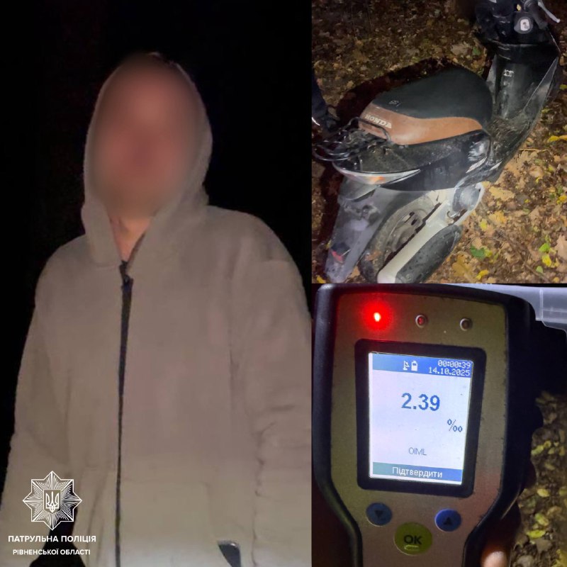 2,39 проміле: на Дубенщині патрульні виявили водія скутера, який вдруге за рік сів нетверезим за кермом 0000