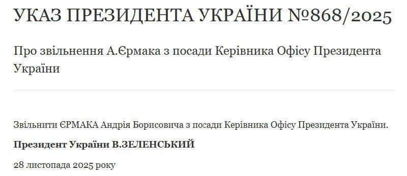 1 Володимир Зеленський звільнив Андрія Єрмака з посади керівника Офісу Президента