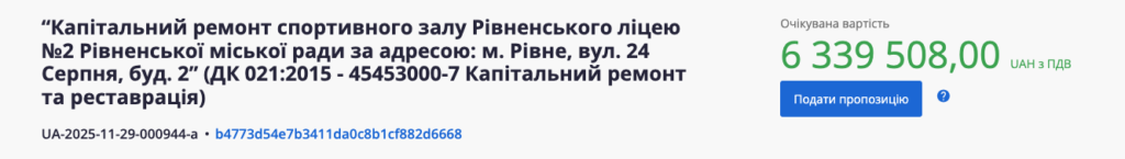 1 Капремонт за 6,3 млн: як у Рівному оновлять спортзал у шкільному ліцеї