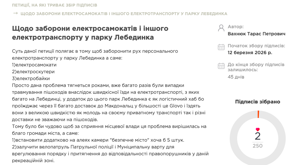 1 У Рівному пропонують заборонити електросамокати у парку Лебединка