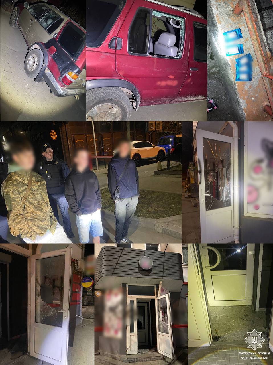 В центрі Рівного уночі юнаки викрали речі з авто та розбили двері магазину 0000