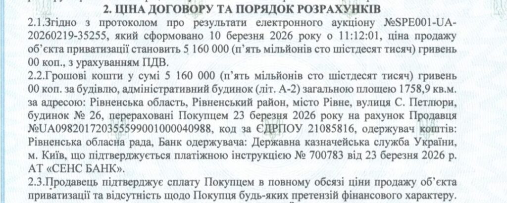 1 У Рівному за 5 мільйонів гривень продали приміщення на Симона Петлюри відомому підприємцю