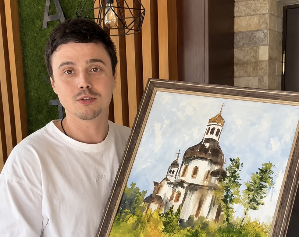 Після концерту у Рівному Alekseev отримав у подарунок картину 16-річного художника