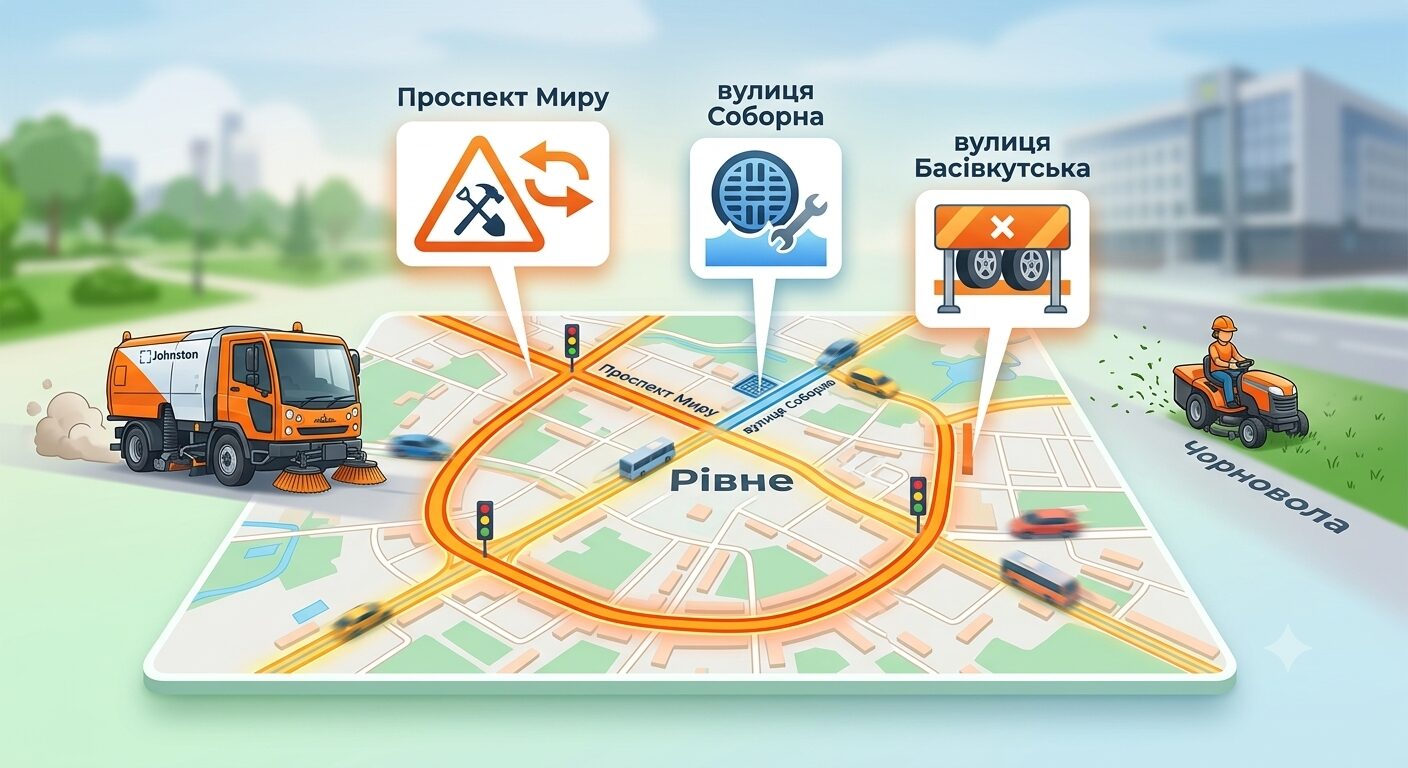 Де у Рівному сьогодні утворилися затори через ремонти доріг та роботу спецтехніки(АДРЕСИ) 0000